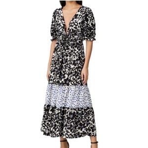 Excellent Condition LOVE, WHIT by Whitney Port Black Floral Puff Sleeve Dress